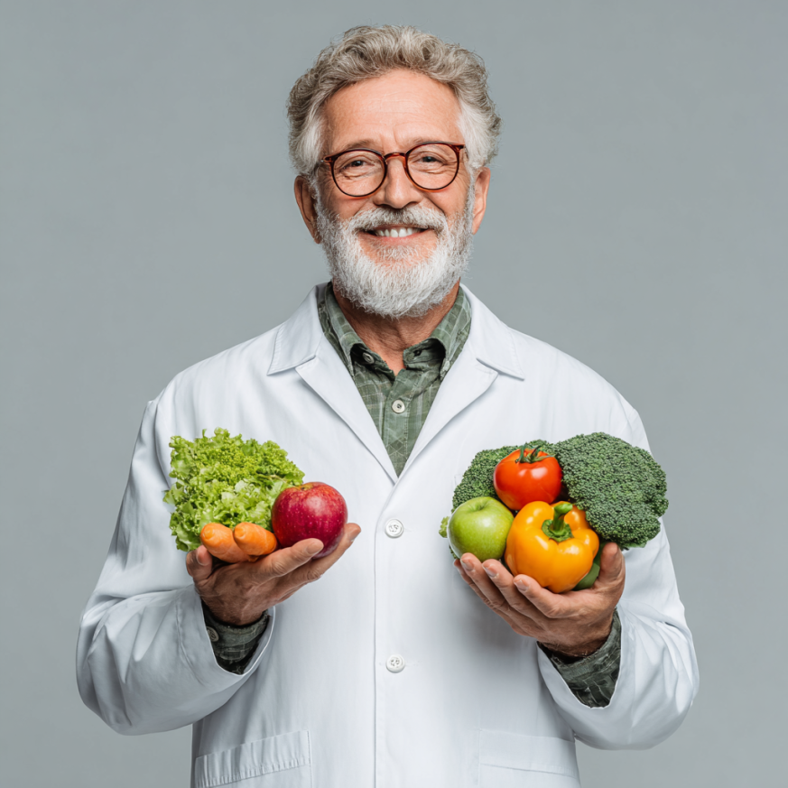 Specialist explicând beneficiile alimentației sănătoase